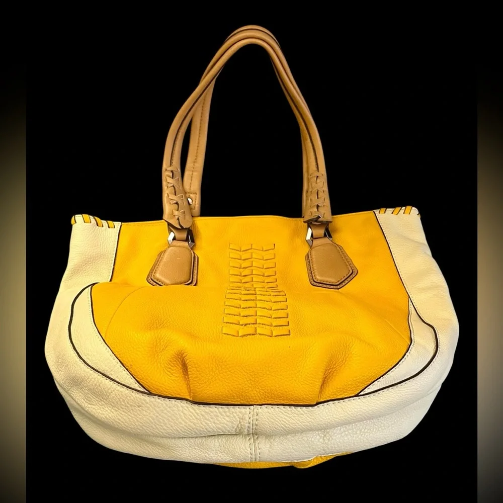 Oryany Lyssie Large Yellow Soft Pebble Leather Tote Cream Patterned SOLD! - Picture 11 of 11